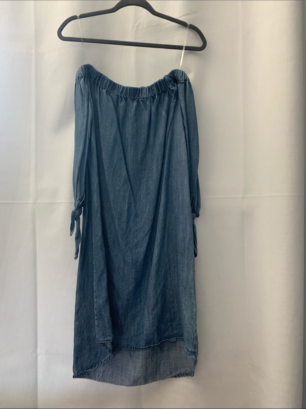 🍄Women’s Blue Off-Shoulder High-Low Chambray Skirt